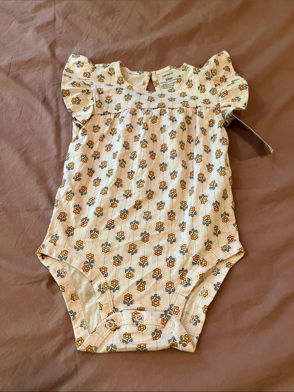 NWT Carter's Creamy Peach Onesie with Yellow & Green Floral Print 24M